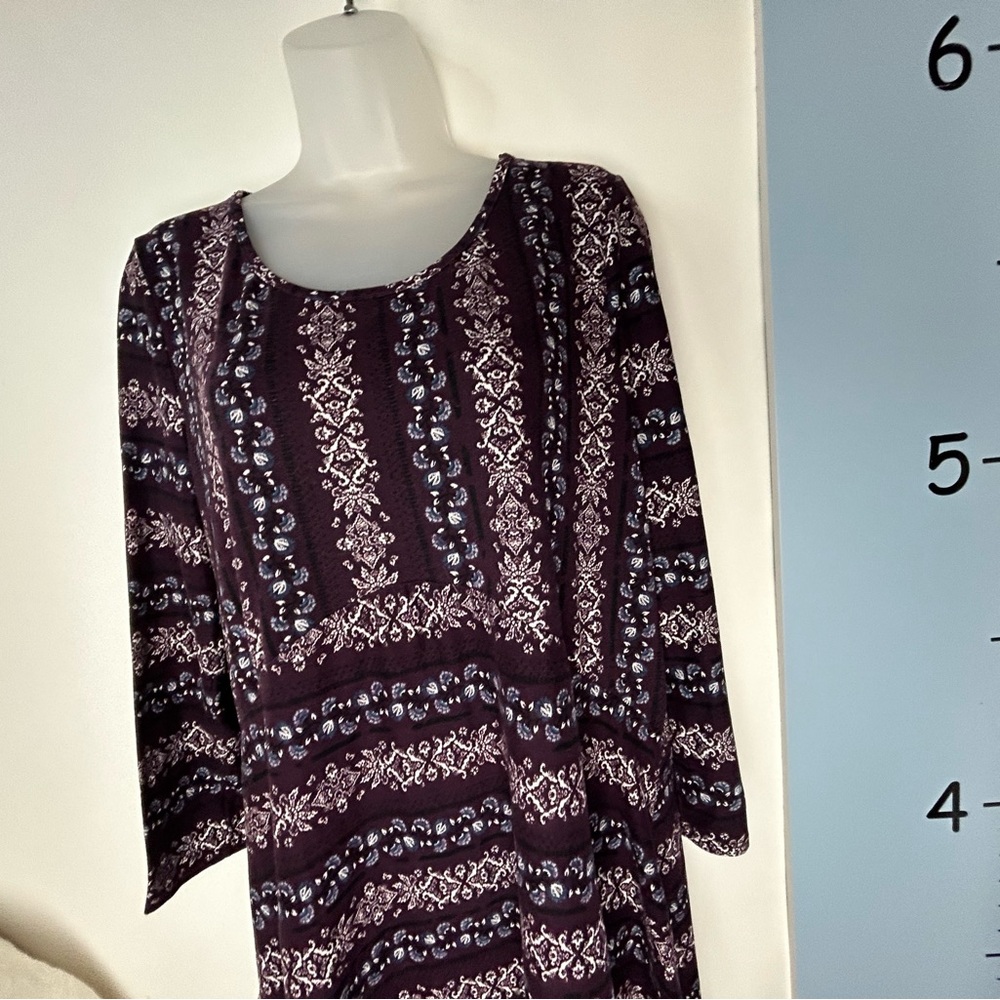 Cal Style Purple Black Blue Floral Tunic Dress Medium - Picture 9 of 11